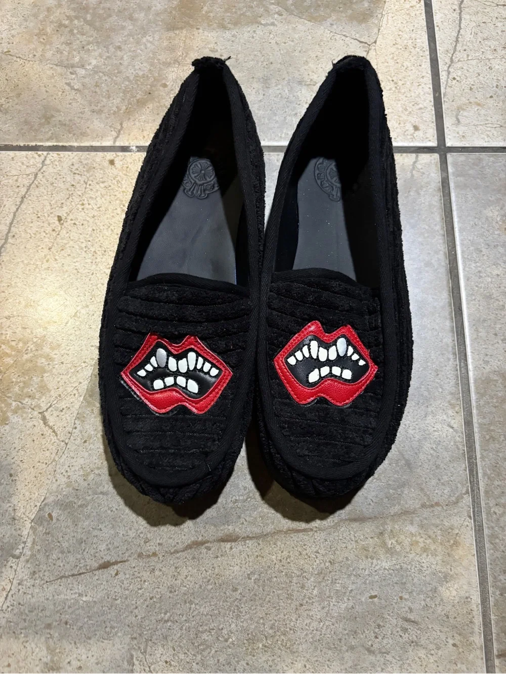 Chrome Hearts Chomper Black Velvet Slip-On Loafers / Slippers